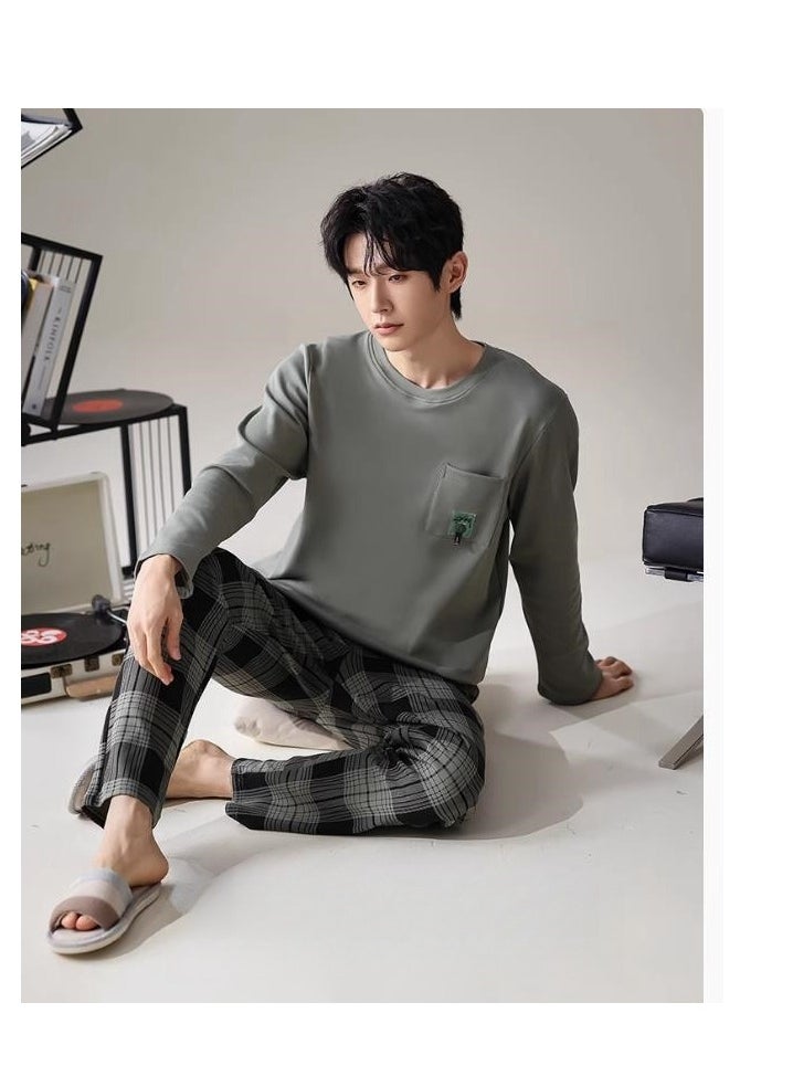 MIIOW - Breathing Pajamas-Men's Pajamas Made Of Pure Cotton, Loose And Comfortable, Long Sleeved Casual Home Suit Set - Image 1