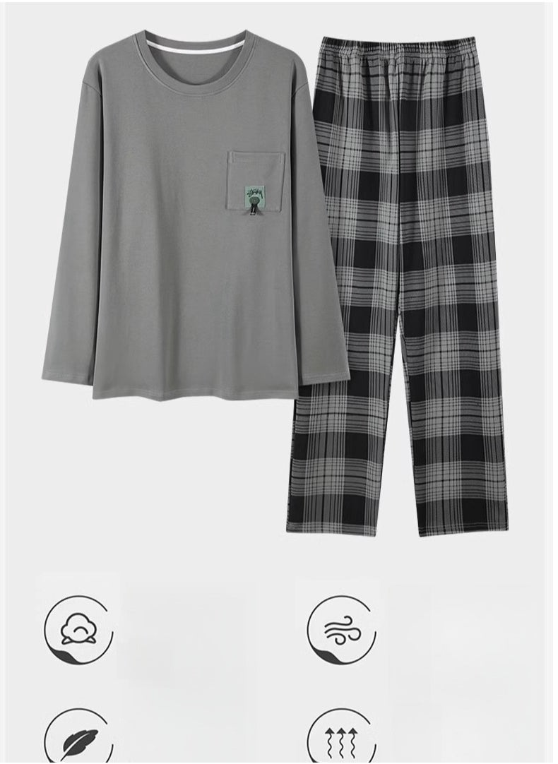 MIIOW - Breathing Pajamas-Men's Pajamas Made Of Pure Cotton, Loose And Comfortable, Long Sleeved Casual Home Suit Set - Image 1