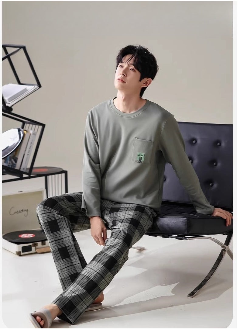 Breathing Pajamas-Men's Pajamas Made Of Pure Cotton, Loose And Comfortable, Long Sleeved Casual Home Suit Set - pzsku/ZB826C0EB99DB030C32EAZ/45/_/1726127332/b1d75249-6c7d-43e6-87d9-a0c4961c5cb4