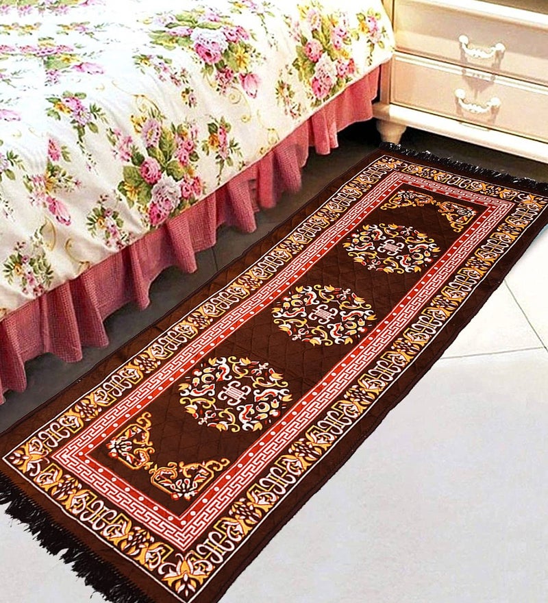 RUSTIC LINEN Velvet Pooja Asan Mat - Size 24 x 72(Inches) 60X182(CM) 2X6(Feet) Bed Side Runner,Floor Mat, Floor Rug, Pack of 1 Velvet Asan - Image 1
