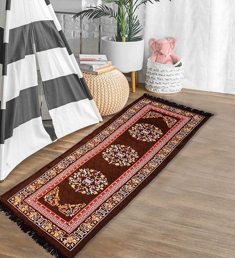 RUSTIC LINEN Velvet Pooja Asan Mat - Size 24 x 72(Inches) 60X182(CM) 2X6(Feet) Bed Side Runner,Floor Mat, Floor Rug, Pack of 1 Velvet Asan - Image 3