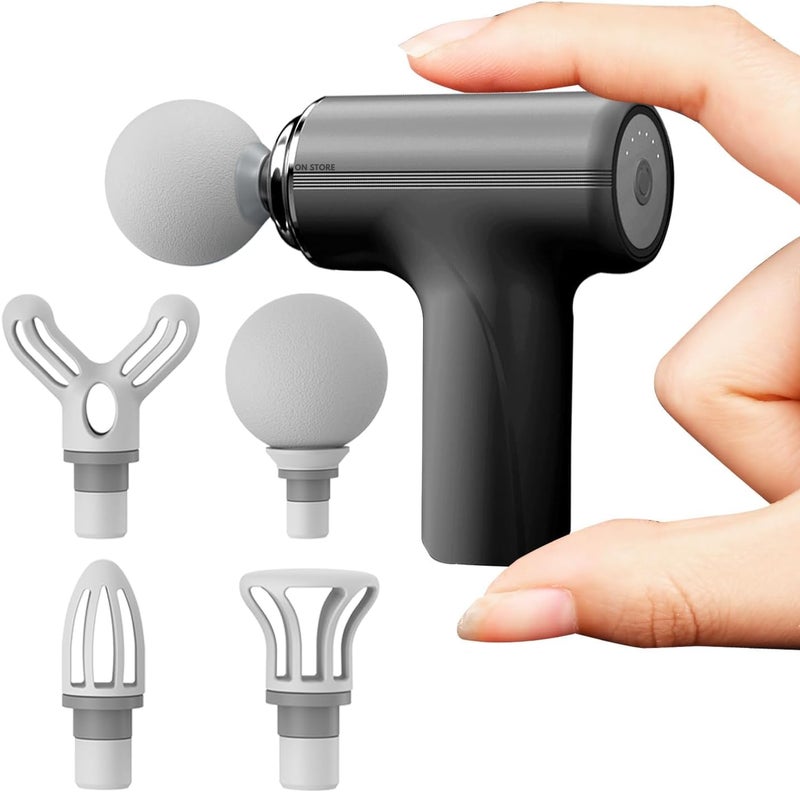ON STORE Mini Massage Gun for Deep Tissue Relief Portable Handheld Percussion Massager with 6 Heads and 6 Speeds Quiet Lightweight Rechargeable Body Massager for Pain Relief (Facial Massage Gun) - Image 1