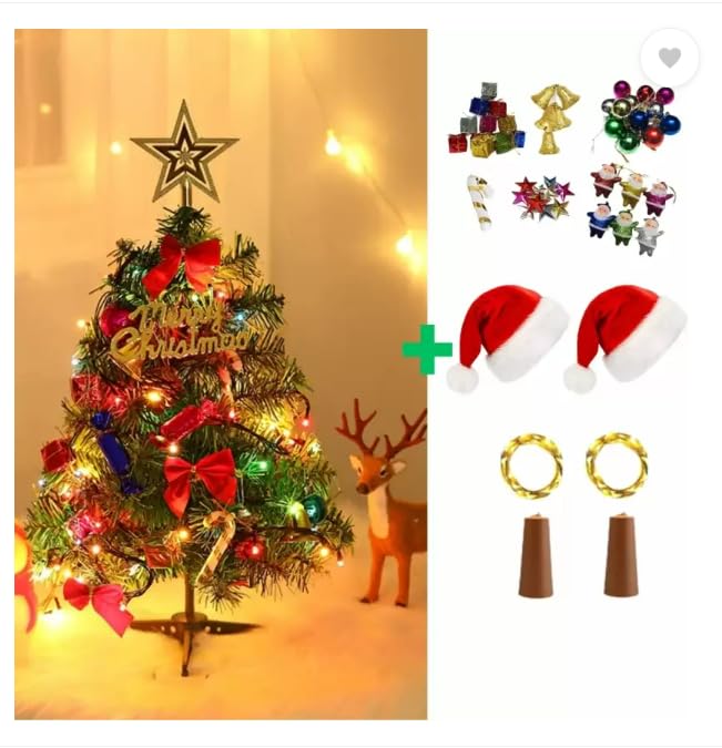 BB BACKBENCHERS Christmas Tree 2 Feet with 32 Decoration Ornaments Hanging Props for Table Office Artificial Xmas Tree Decor - Christmas Decorations Items for Home (CT-2FT-35) - Image 1