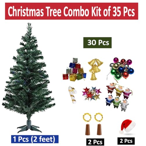 BB BACKBENCHERS Christmas Tree 2 Feet with 32 Decoration Ornaments Hanging Props for Table Office Artificial Xmas Tree Decor - Christmas Decorations Items for Home (CT-2FT-35) - Image 2