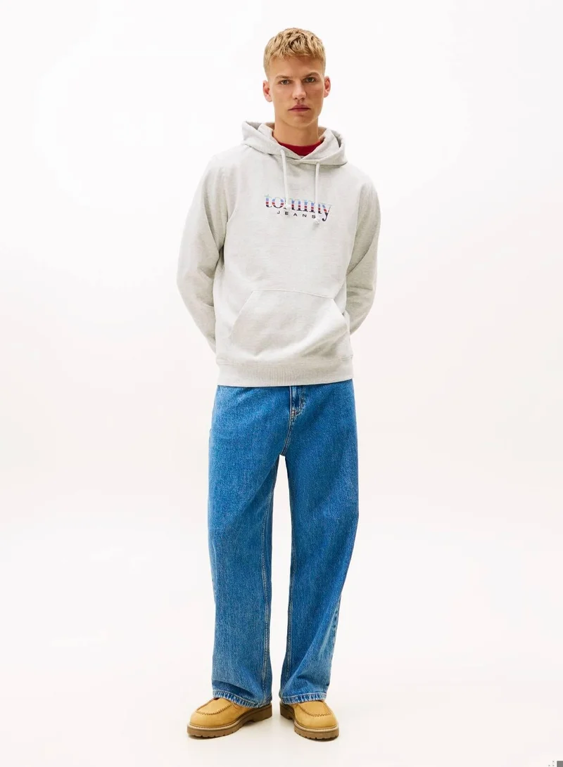 Tommy Jeans Ice Grey Heather Logo Terry Drawstring Hoody for Men | Best Price UAE