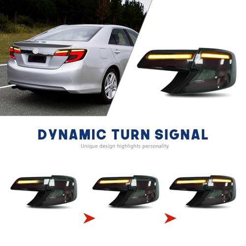 HCMOTIONZ HCmotion Tail Lights Assembly For 2012 2013 2014 Toyota Camry 7th Gen(XV50) Camry L/LE/XLE/Hybrid LE XLE, LED Rear Lamp With Start up Animation & Sequential Turn Signal (Smoked) - Image 3