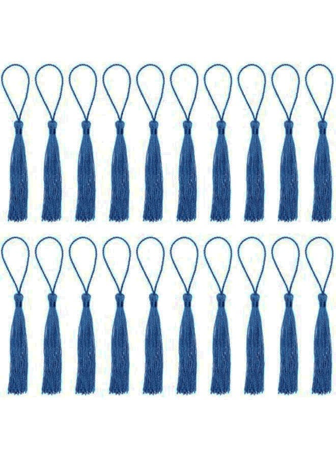 Mini Silky Handmade Soft Flossy Bookmark Tassels with Cord Loop for Keychain Earring Jewelry Making, Souvenir, Graduation, Clothing Sewing, Gift Tag DIY Craft Projects, 20PCS (Blue) - Image 1