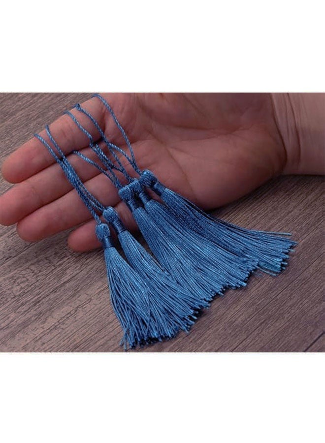 Mini Silky Handmade Soft Flossy Bookmark Tassels with Cord Loop for Keychain Earring Jewelry Making, Souvenir, Graduation, Clothing Sewing, Gift Tag DIY Craft Projects, 20PCS (Blue) - Image 3