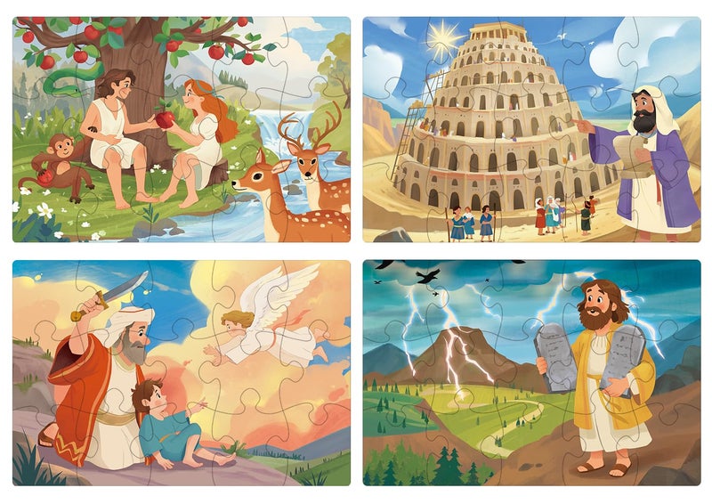 MoinKidz Bible Puzzles for Kids 4in1 Wooden Jigsaw Puzzles in Box 15 Piece Each Religious Christian Toys for Toddlers Eden Tower of Babel Ten Commandments Old Testament - Image 3
