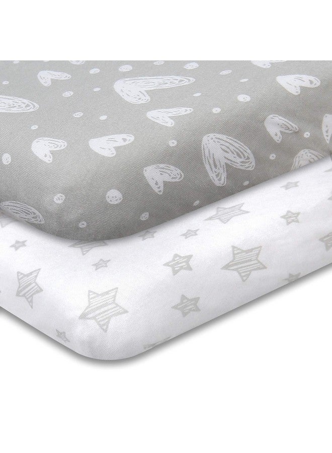 Biloban Pack And Play Sheets Fitted, 2 Pack Playard Sheets Fits For Graco Pack N Play Mattress, 100% Jersey Knit Cotton Mini Crib Sheets For Baby Boys & Gril - Image 1