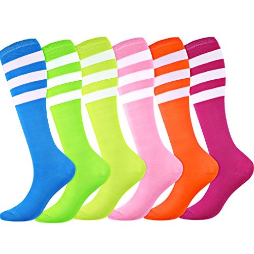 Syhood 6 Pairs Neon Knee High Socks Stretchy Roller Skate Socks for Women, Men, Soccer Softball Team Sports(Bright Color) - Image 1
