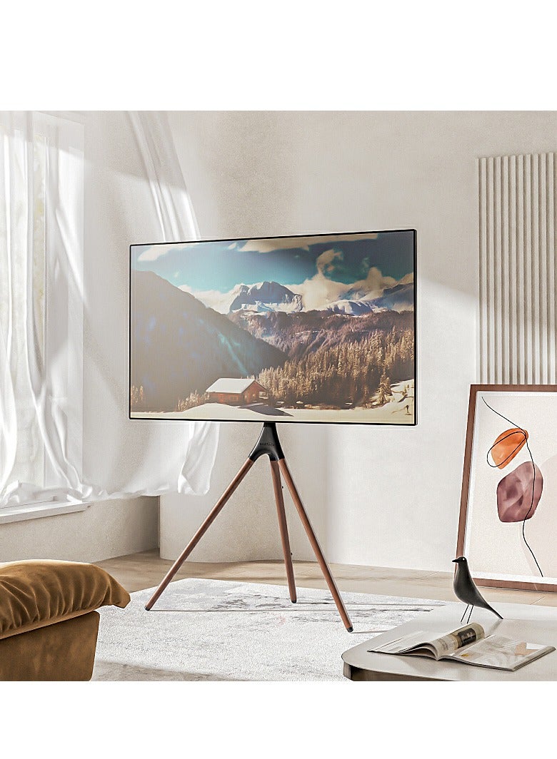 FlashHawk Floor TV Stand with 180° Swivel, VESA 600x600mm for 32-65" Screen Mounts | Steel & Beech Modern Design | Non-Slip Tripod Base - Black