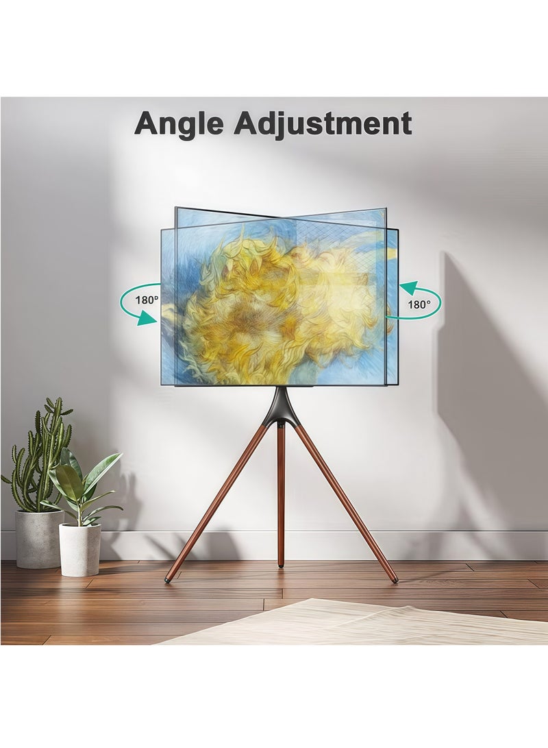 فلاشهوك حامل ثلاثي القوائم حامل شاشة تلفزيون | دوار بزاوية 180 درجة، متوافق مع معايير VESA مقاس 600×600 مم، مناسب لشاشات مقاس 32-65 بوصة | تصميم عصري من الفولاذ والزان | قاعدة ثلاثية القوائم مانعة للانزلاق - أسود - Image 5