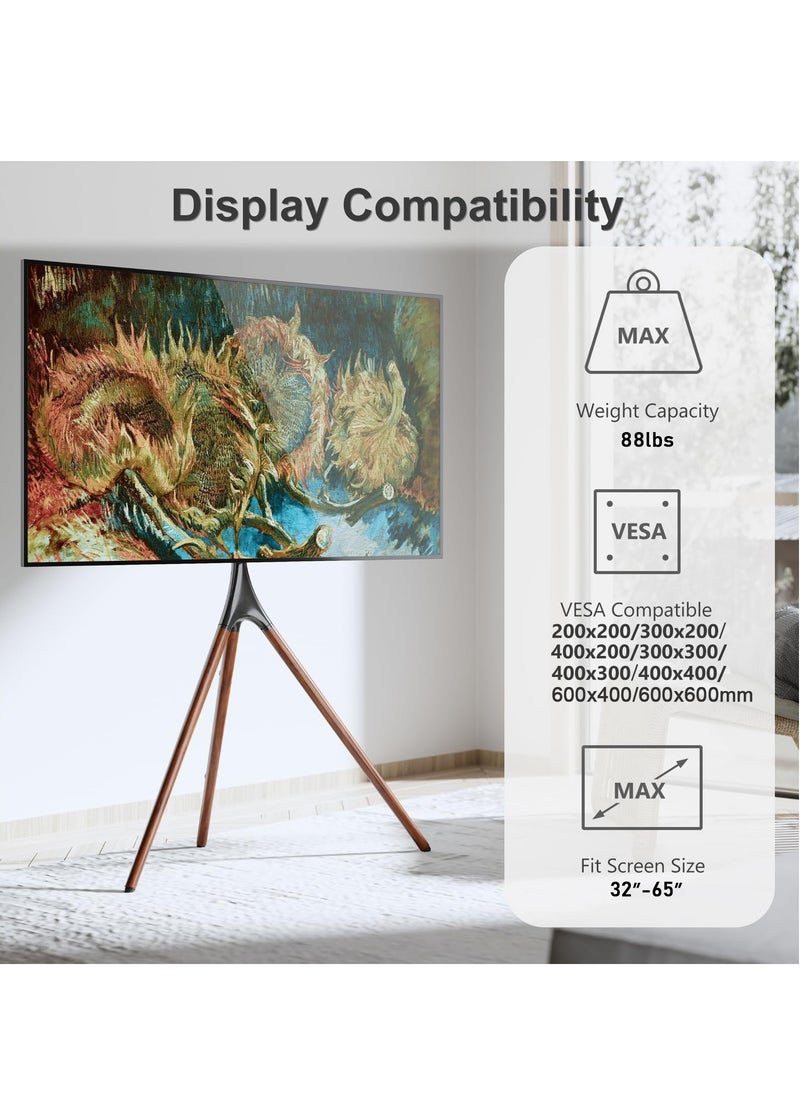 FlashHawk Modern Easel TV Stand with Tripod Base for 45-65 inch LED LCD OLED TV, 180°Swivel Portable TV Mount Stand for Bedroom, Living Room, Studio  - Image 2