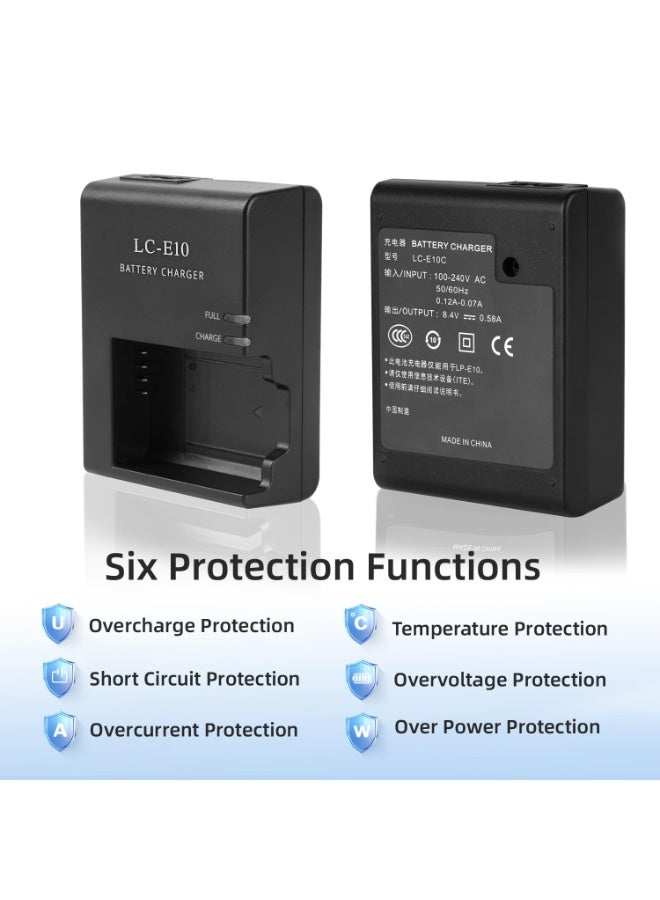 ميجيوسيون شاحن بطارية LC-E10 وLC-E10C لأجهزة كانون - متوافق مع كاميرات EOS ريبيل T3/T5/T6/T7/T100 كيس X50/X70/X80/X90 1100D/1200D/1300D/1500D/4000D - Image 5