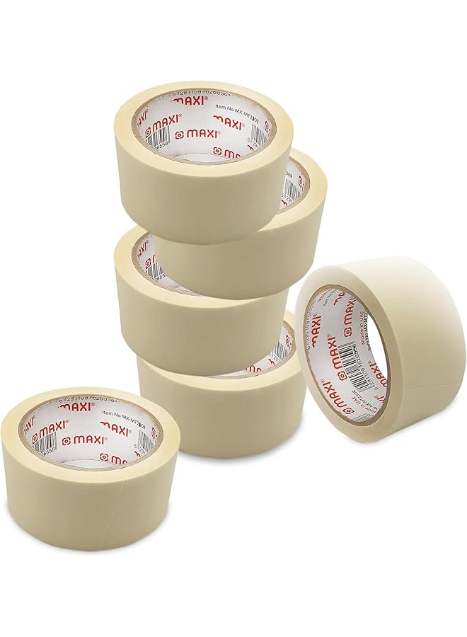 Maxi Maxi Premium Masking Tape 6pcs 2” Inch X120Yards With Red Core,General Purpose Paper Tape For Painting, Labeling, Marking, Packaging, Artworks, Schools, Office, Factory, Industrial Uses  - Image 1