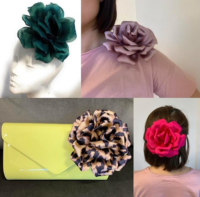 Large Rose Fascinator Corsage Hair Clip and Brooch Pin Satin Flower MultiColour Options Royal Blue
