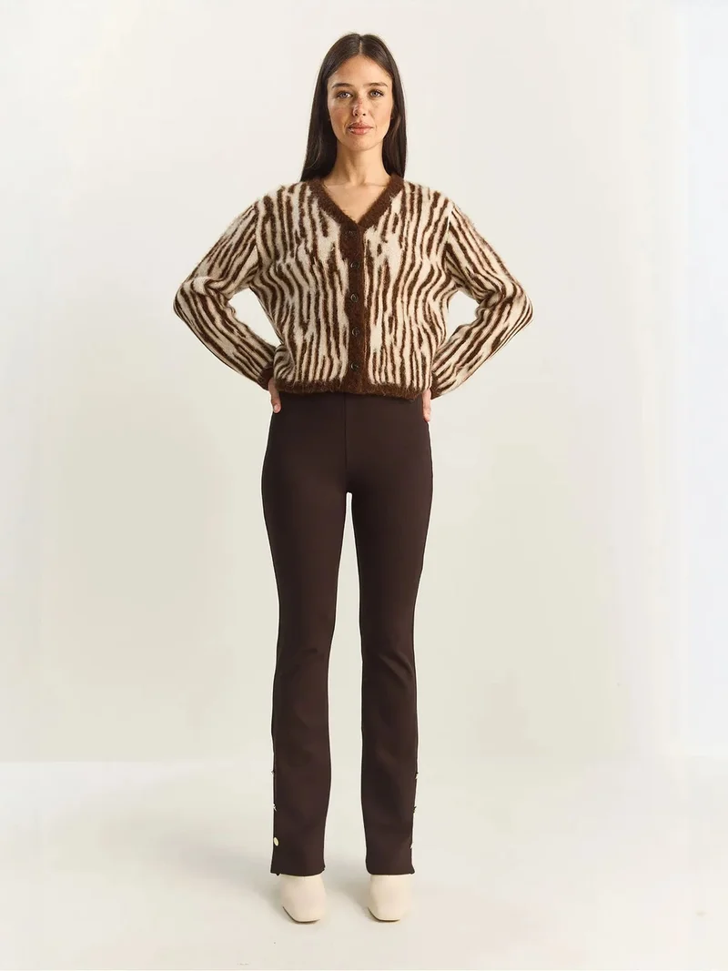 Bianco Lucci LUCCI High Waist Flare Leggings with Button Detail