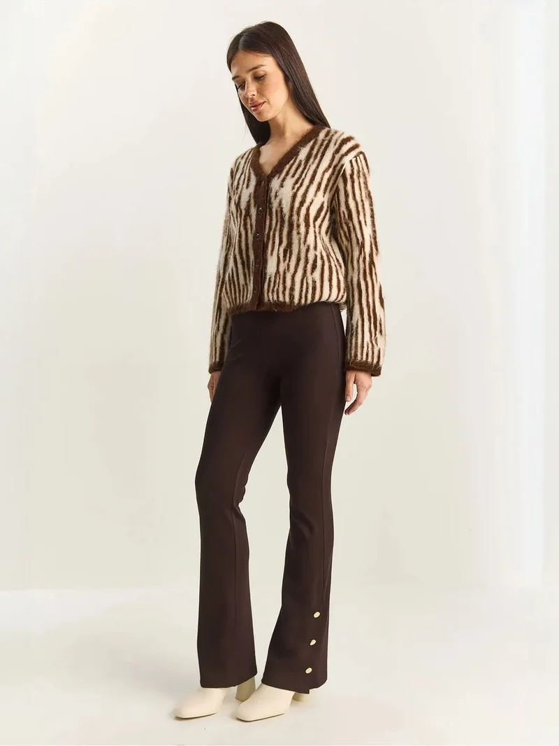 Bianco Lucci LUCCI High Waist Flare Leggings with Button Detail