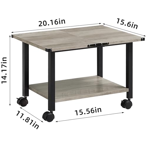 Lerliuo Under Desk Printer Stand, 2-Tier Industrial Mobile Printer Table with Storage Shelf and Steel Frame, Rolling Printer Cart Holder with Lockable Wheels for Home, Office (Grey) - Image 2
