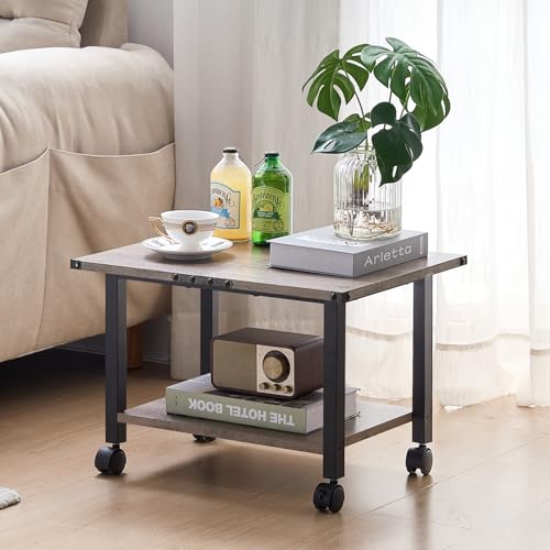 Lerliuo Under Desk Printer Stand, 2-Tier Industrial Mobile Printer Table with Storage Shelf and Steel Frame, Rolling Printer Cart Holder with Lockable Wheels for Home, Office (Grey) - Image 4