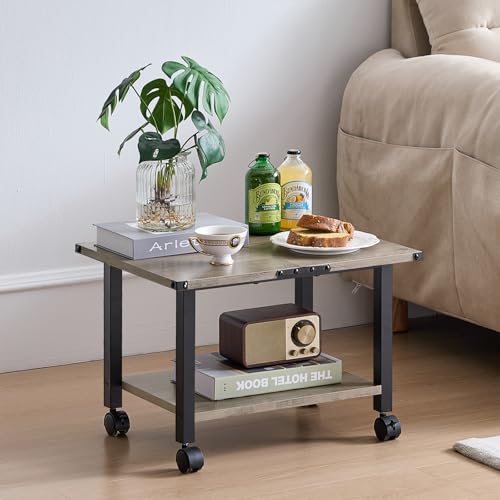 Lerliuo Under Desk Printer Stand, 2-Tier Industrial Mobile Printer Table with Storage Shelf and Steel Frame, Rolling Printer Cart Holder with Lockable Wheels for Home, Office (Grey) - Image 5