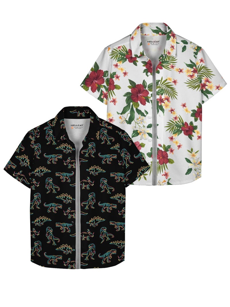 HELLCAT Black, White Trendy Regular Fit Printed Causal Shirt for Boys - Pack of 2_Black/White_3-4 Years - Image 1
