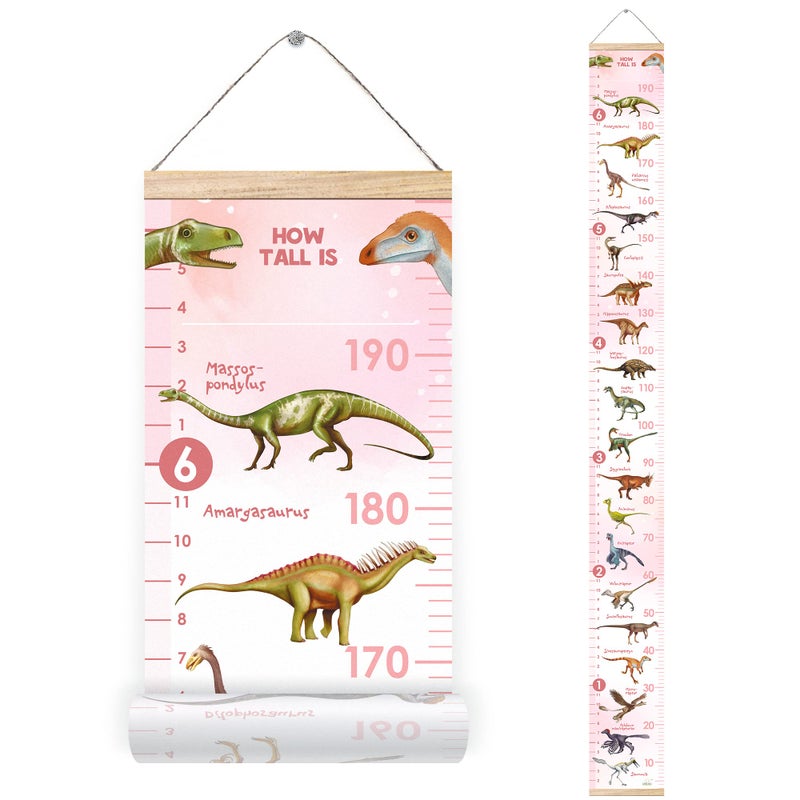 LIFELIKO LIFELIKO Personalised Growth Chart for Dinosaur Lovers Removable Wall Ruler for Boys and Girls Kids Room Decoration Pink 