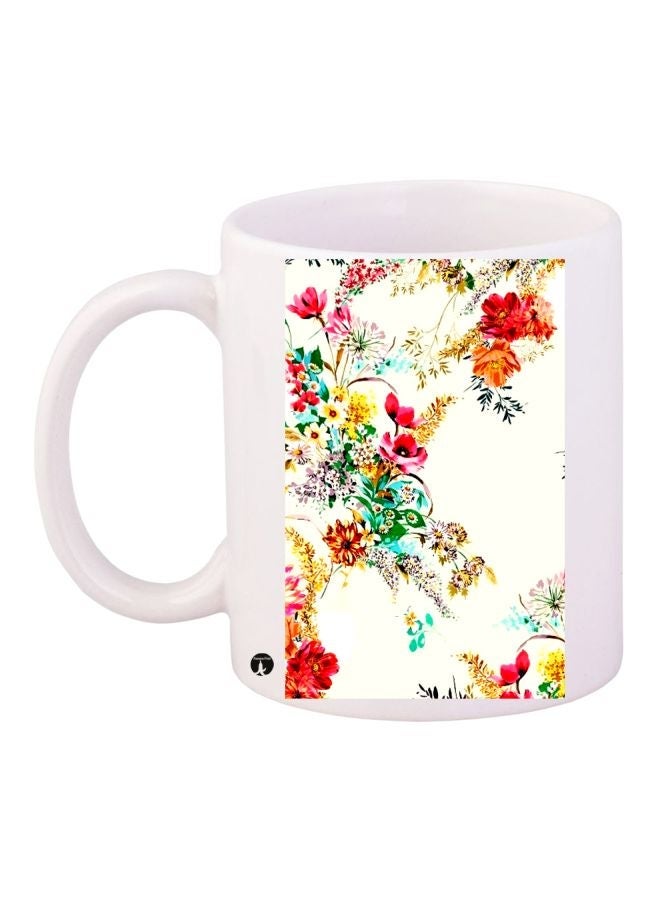 RYN Floral Printed Ceramic Coffee Mug White/Pink/Green 11ounce