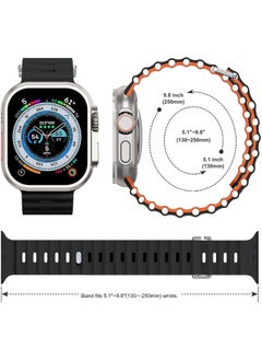 Color Fans Soft Silicone Ocean Sports Strap Compatible Apple Watch 41mm 40mm 38mm for Men Women, Adjustible Watch Band for Apple Watch SE/Series 9/8/7/6/5/4/3/2/1 - Black/Orange  - Image 5