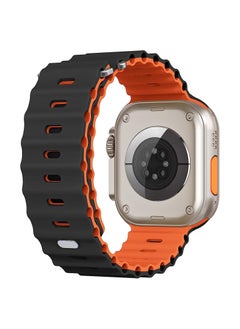 Color Fans Soft Silicone Ocean Sports Strap Compatible Apple Watch 41mm 40mm 38mm for Men Women, Adjustible Watch Band for Apple Watch SE/Series 9/8/7/6/5/4/3/2/1 - Black/Orange  - Image 2