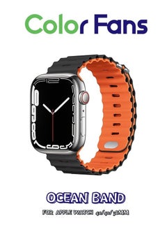 Soft Silicone Ocean Sports Strap Compatible Apple Watch 41mm 40mm 38mm for Men Women, Adjustible Watch Band for Apple Watch SE/Series 9/8/7/6/5/4/3/2/1 - Black/Orange