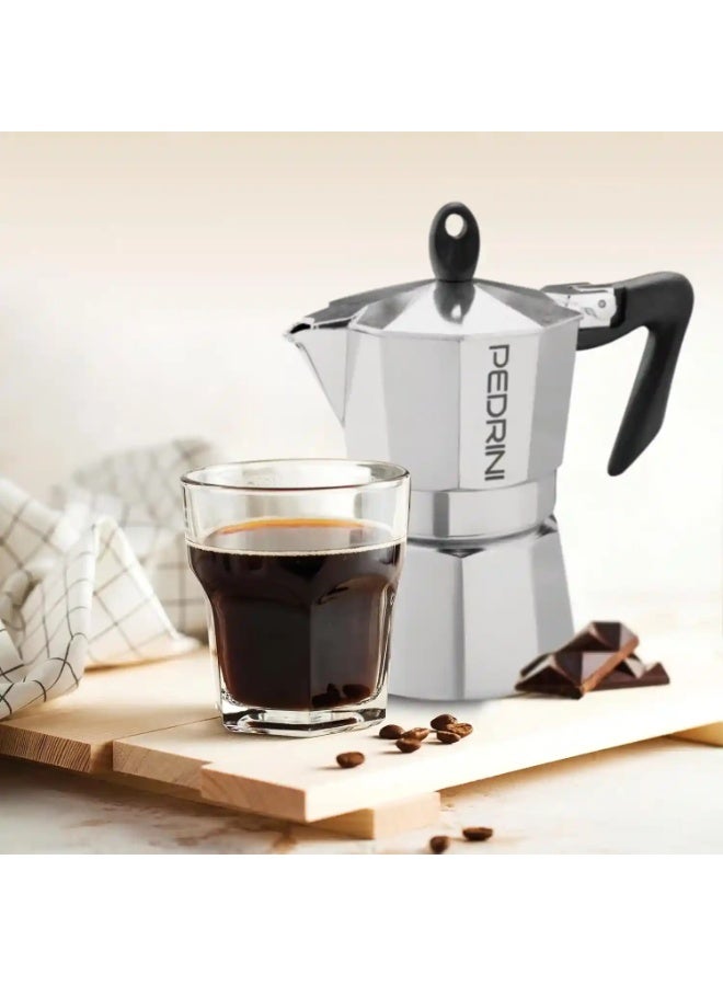 Pedrini Coffee Machine 9084 | 6-Cup Stovetop Espresso Maker | Polished Aluminum Moka Pot for Rich, Authentic Coffee | Durable & Stylish Italian-Inspired Design - Image 1