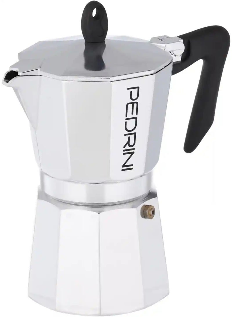 Pedrini Coffee Machine 9084 | 6-Cup Stovetop Espresso Maker | Polished Aluminum Moka Pot for Rich, Authentic Coffee | Durable & Stylish Italian-Inspired Design - Image 2