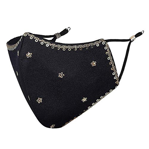 MASQ By Q-One Shubh 4 Layer, Reusable, with Ear Adjusters, Anti-Bacterial (BFE>99%) Embroidered Cotton Cloth Face Mask Combo for Women, Girls (Large, Black-Red-Gold, Pack of 3) - Image 2