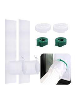 Adjustable Portable AC Window Kit, 2 Set Window Seal for Air Conditioners, Includes Drawstring and Adhesive Fastener for Casement Windows and Doors (34 to 64 Inches)