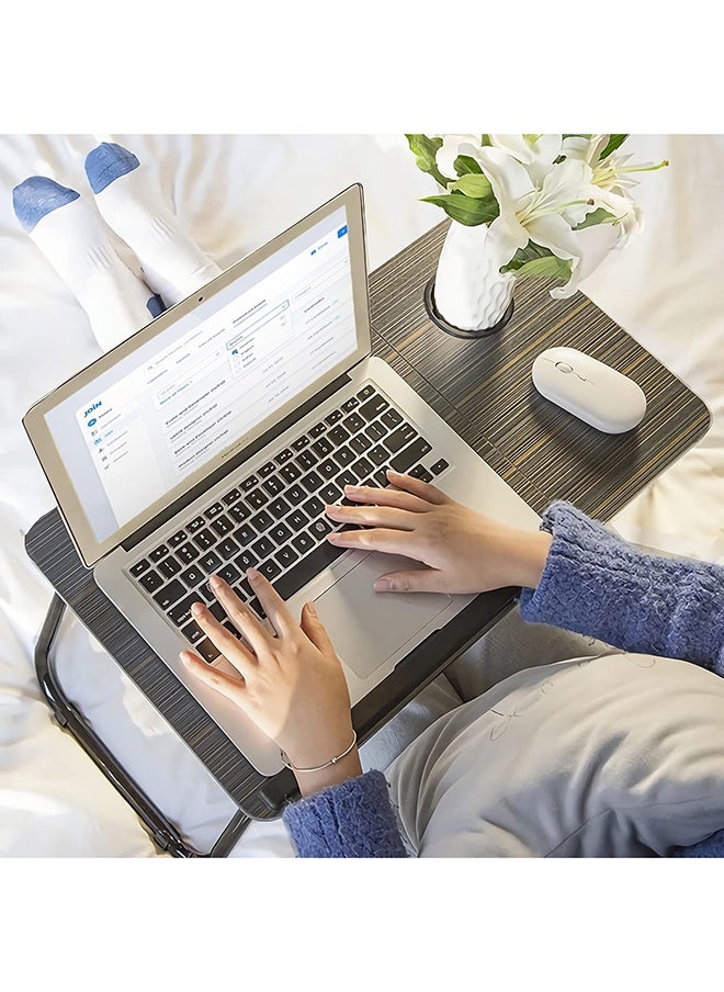 SKY-TOUCH SKY-TOUCH Foldable Laptop Desk for Bed Couch, Adjustable Height Tilt Portable Laptop Stand for Desk, Small Lap Desk, Non-slip Table for Computer and Writing, PC Tray Table with Cup Holder for Sofa  - Image 4