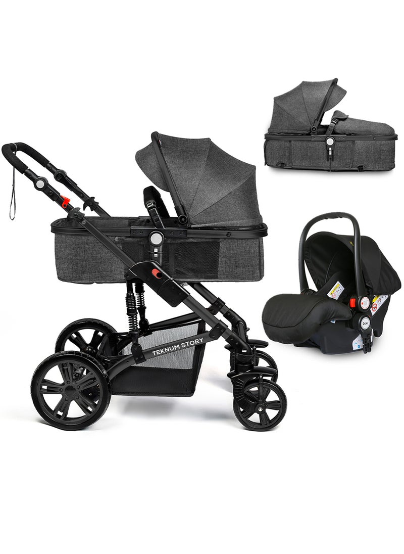 TEKNUM 3 In1 Pram Stroller Sleeping Bassinet And Spill Proof Mat For 0 - 3 Years Grey  - Image 2