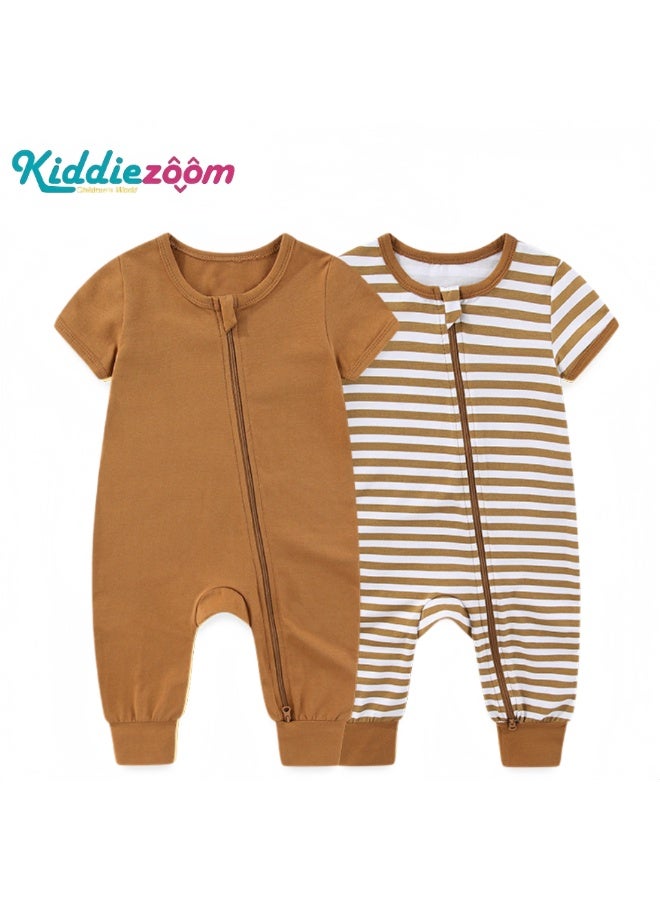 Kiddiezoom 2-Pack Baby Short Sleeve Zip-Up Rompers - Soft Cotton One-Piece Jumpsuits for Newborns & Infants, Easy Diaper Change, Breathable & Comfortable - Image 1
