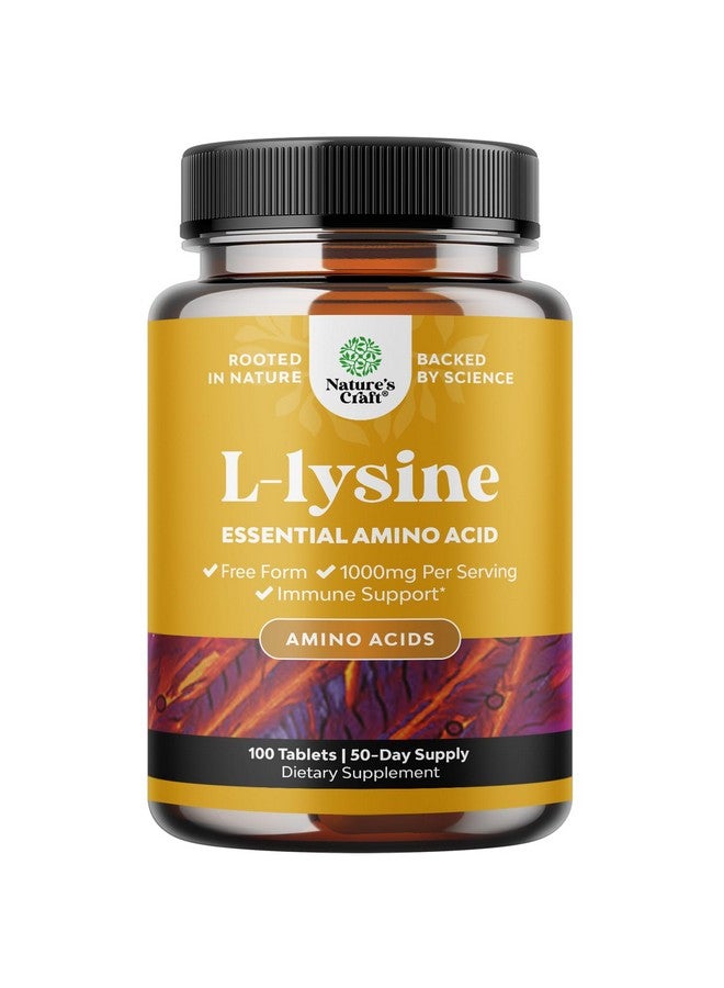 Natures Craft L Lysine 1000mg Free Form - High Strength L-Lysine Supplement for Eye Health Lip Care Collagen Synthesis and Immune Support - Essential Amino Acid Vegan Non-GMO 1000mg per Serving - 100 Tablets - Image 1