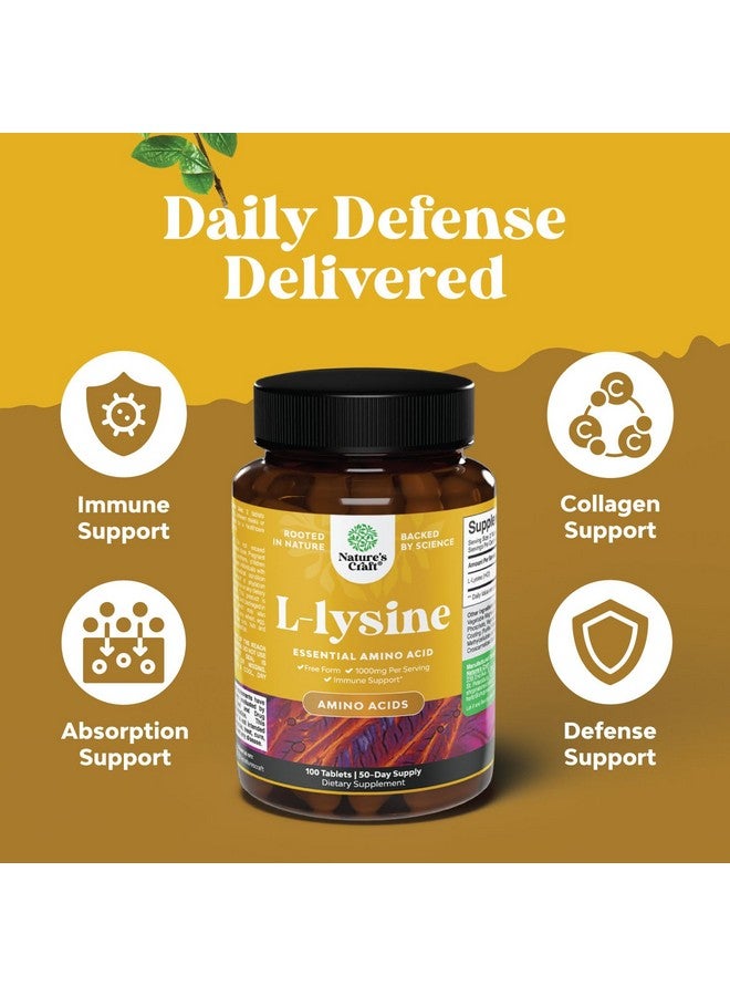 Natures Craft L Lysine 1000mg Free Form - High Strength L-Lysine Supplement for Eye Health Lip Care Collagen Synthesis and Immune Support - Essential Amino Acid Vegan Non-GMO 1000mg per Serving - 100 Tablets - Image 3