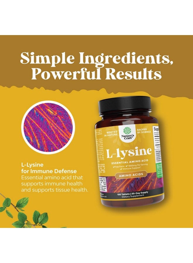 Natures Craft L Lysine 1000mg Free Form - High Strength L-Lysine Supplement for Eye Health Lip Care Collagen Synthesis and Immune Support - Essential Amino Acid Vegan Non-GMO 1000mg per Serving - 100 Tablets - Image 4