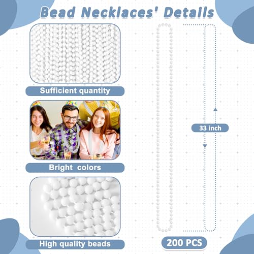 Huskein 200 PCS Beaded Necklace 33 Mardi Gras Beads White Bead Necklace Bulk Mardi Gras Party Costume Accessories Parade Favors Beads Bulk for Wedding Party Favors Supplies Decor - Image 5