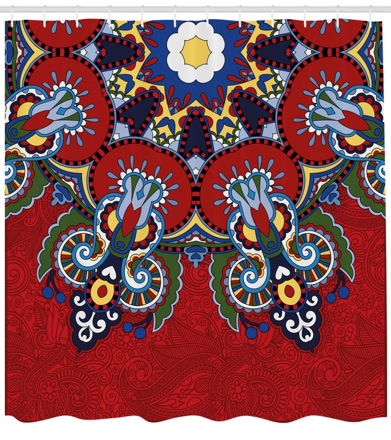 أمبيسون Ambesonne Mandala Startain Startain Colump of Lace Like Flowers Leaves Swirls Vintage Illustration Folk Proper Decord Fabric Fabric Decor - Image 2