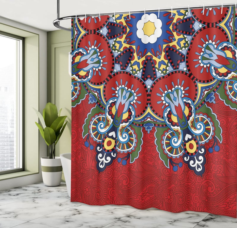 أمبيسون Ambesonne Mandala Startain Startain Colump of Lace Like Flowers Leaves Swirls Vintage Illustration Folk Proper Decord Fabric Fabric Decor - Image 4
