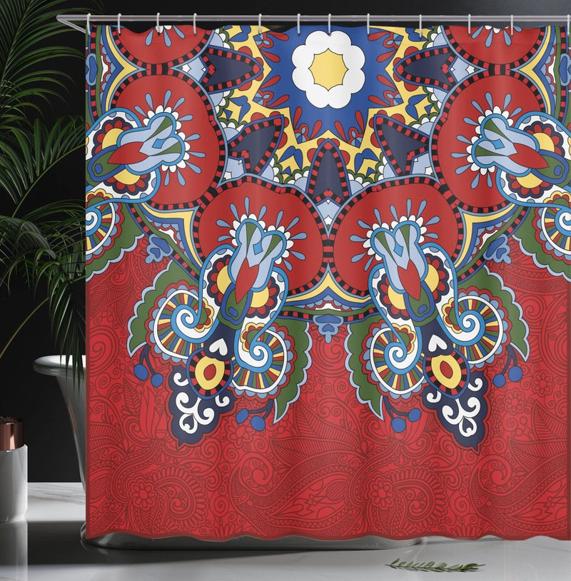 أمبيسون Ambesonne Mandala Startain Startain Colump of Lace Like Flowers Leaves Swirls Vintage Illustration Folk Proper Decord Fabric Fabric Decor - Image 3