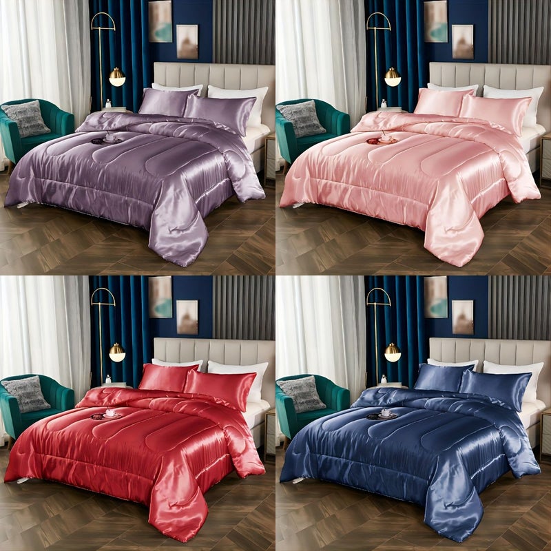 Burgundy Satin Comforter Soft Lightweight Quilted All Season Bedspread Machine Washable - Image 1
