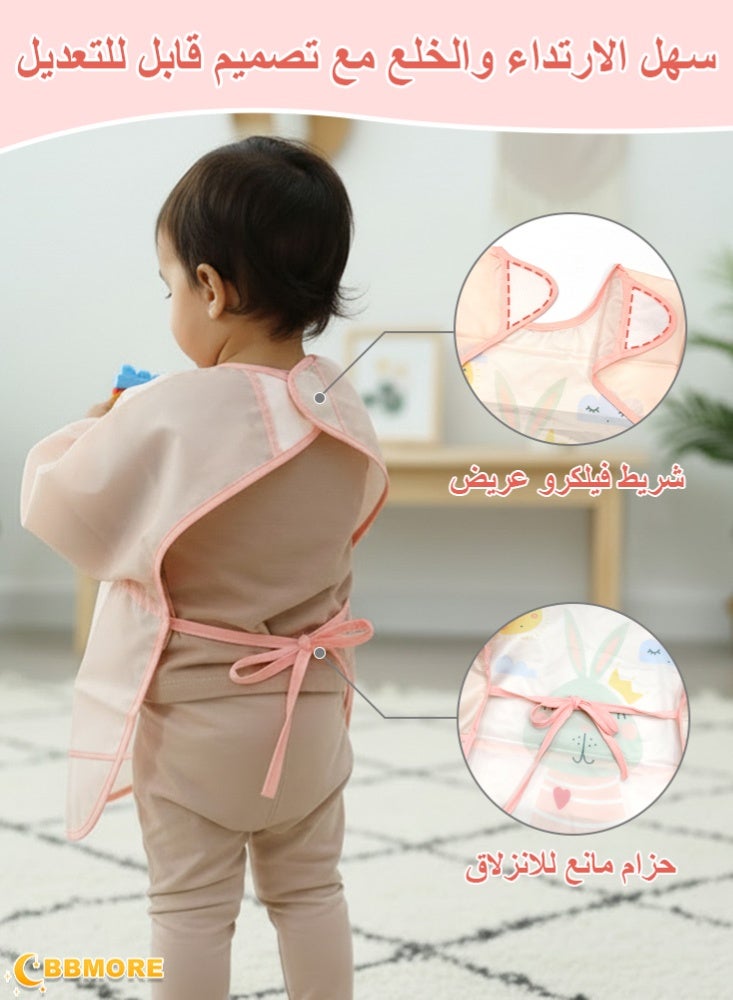 BBMORE 2Packs Baby Feeding Bibs with Sleeves and Catch-all Pocket, Waterproof Baby Long Sleeve Bibs Adjustable Fit for Ages 6-36 Months (Pink) - Image 4