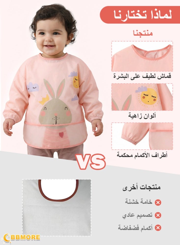 BBMORE 2Packs Baby Feeding Bibs with Sleeves and Catch-all Pocket, Waterproof Baby Long Sleeve Bibs Adjustable Fit for Ages 6-36 Months (Pink) - Image 5