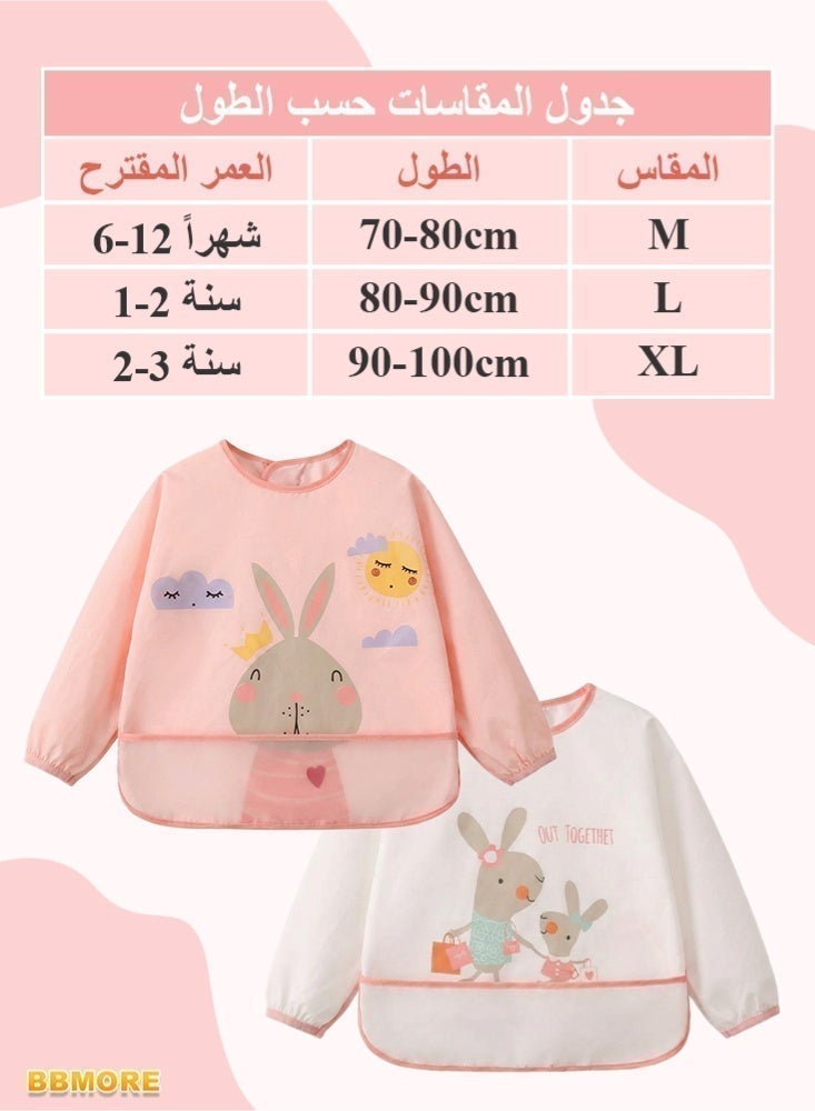 BBMORE 2Packs Baby Feeding Bibs with Sleeves and Catch-all Pocket, Waterproof Baby Long Sleeve Bibs Adjustable Fit for Ages 6-36 Months (Pink) - Image 3
